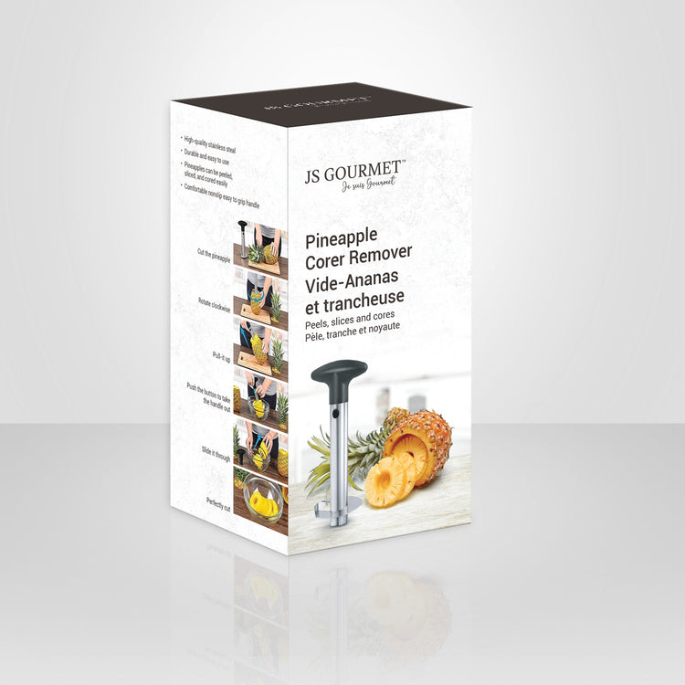 JS Gourmet - Vide-Ananas et Trancheuse (épluche, tranche et évide), Acier Inoxydable - emballage - Simple Boutique