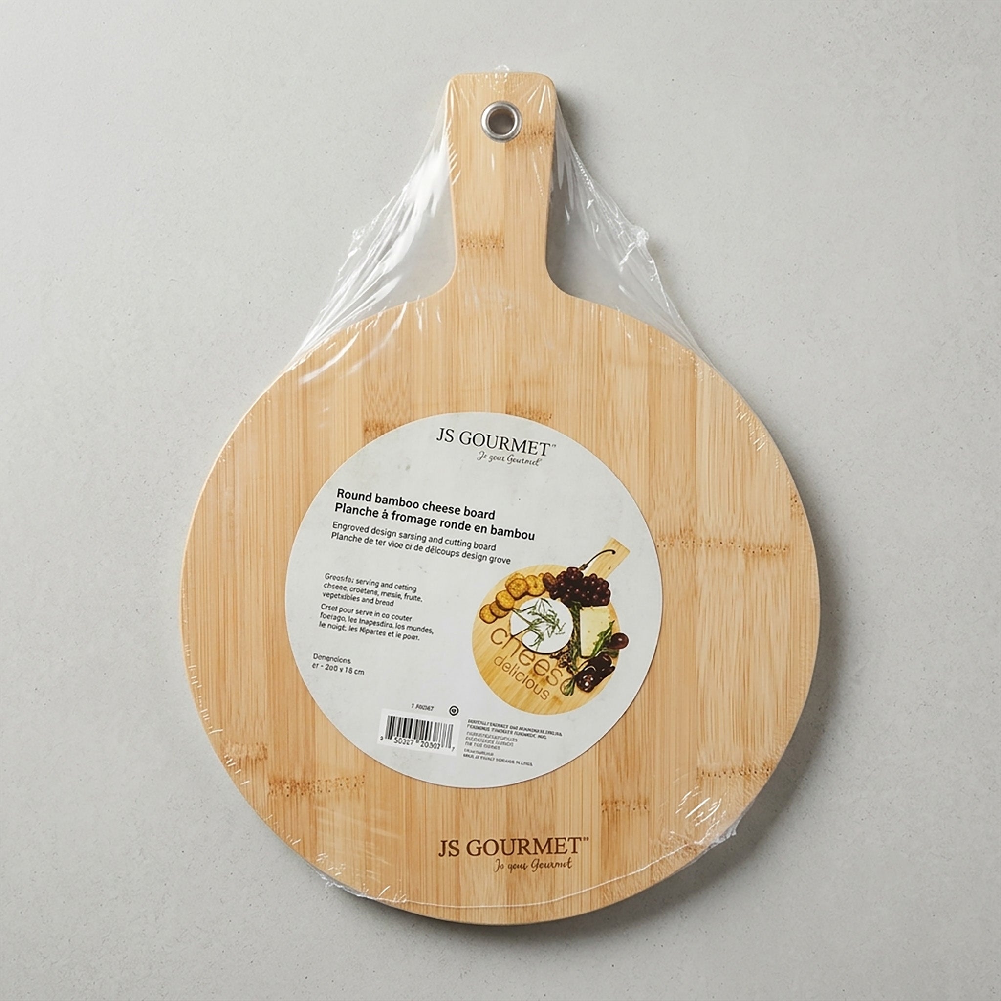 JS Gourmet - Planche à Fromage Ronde, Fabriqué en Bambou - emballage - Simple Boutique