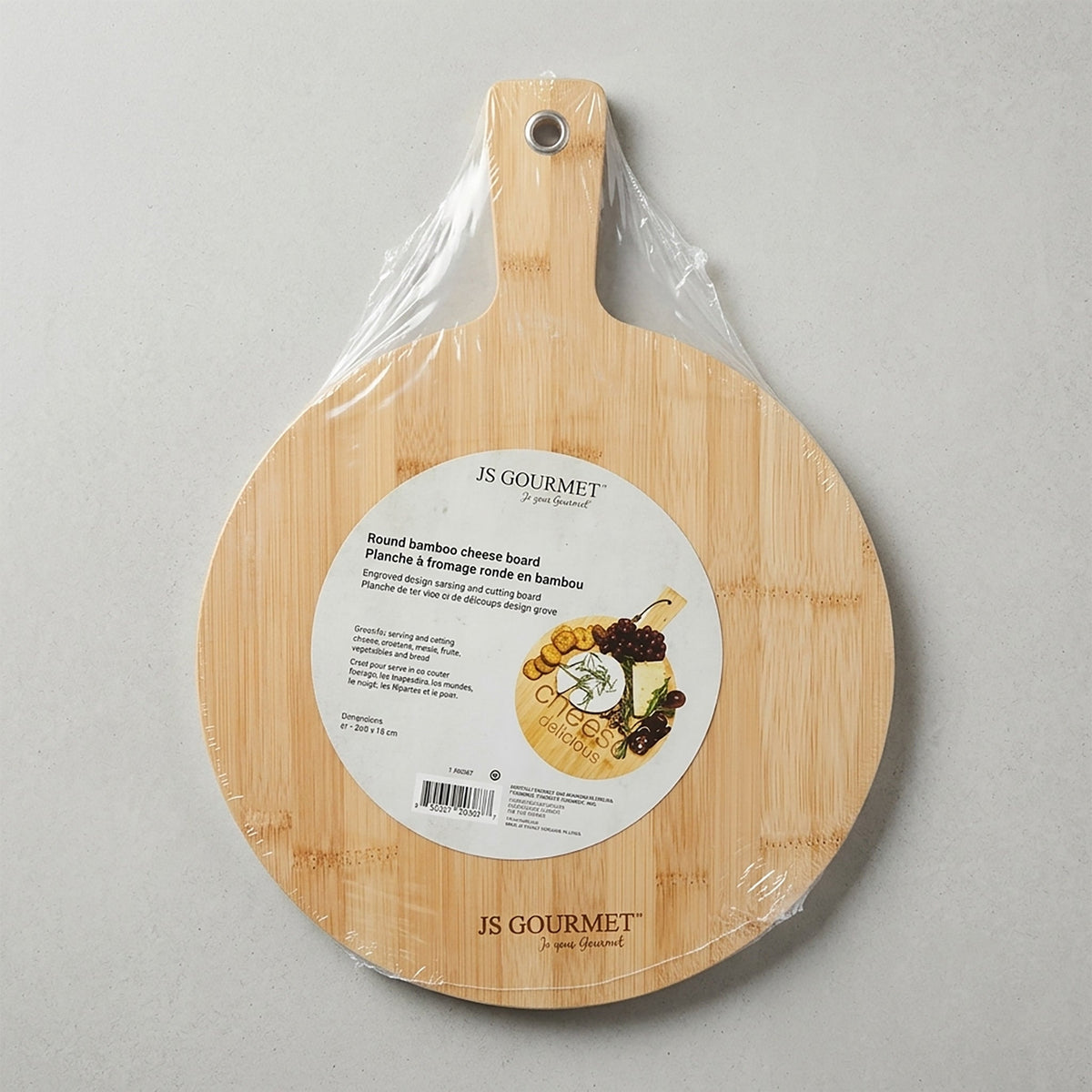 JS Gourmet - Planche à Fromage Ronde, Fabriqué en Bambou - emballage - Simple Boutique