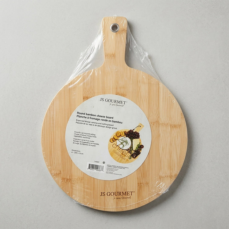 JS Gourmet - Planche à Fromage Ronde, Fabriqué en Bambou - emballage - Simple Boutique
