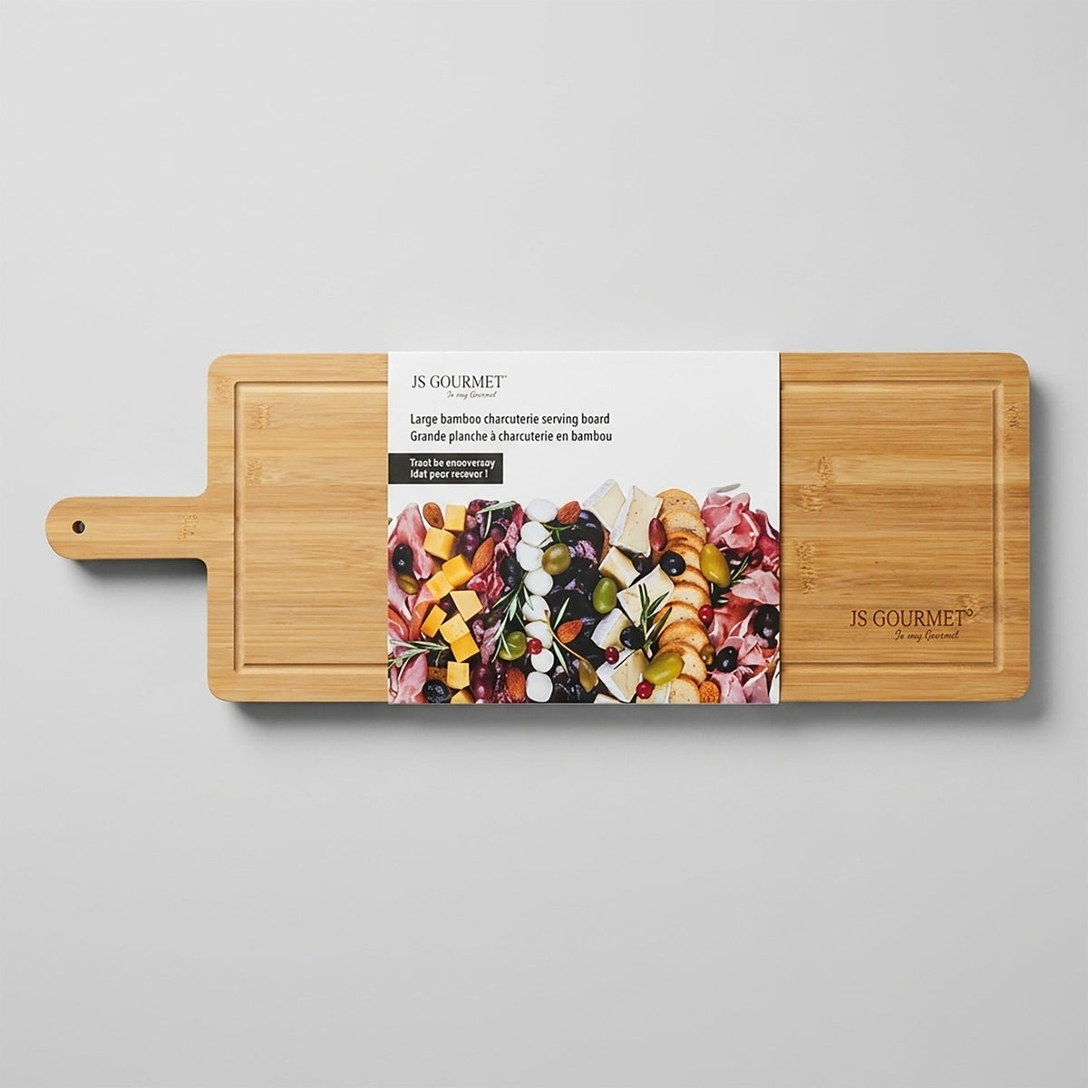 JS Gourmet - Grande Planche de Charcuterie sur Pied, Fabriqué en Bambou - emballage - Simple Boutique