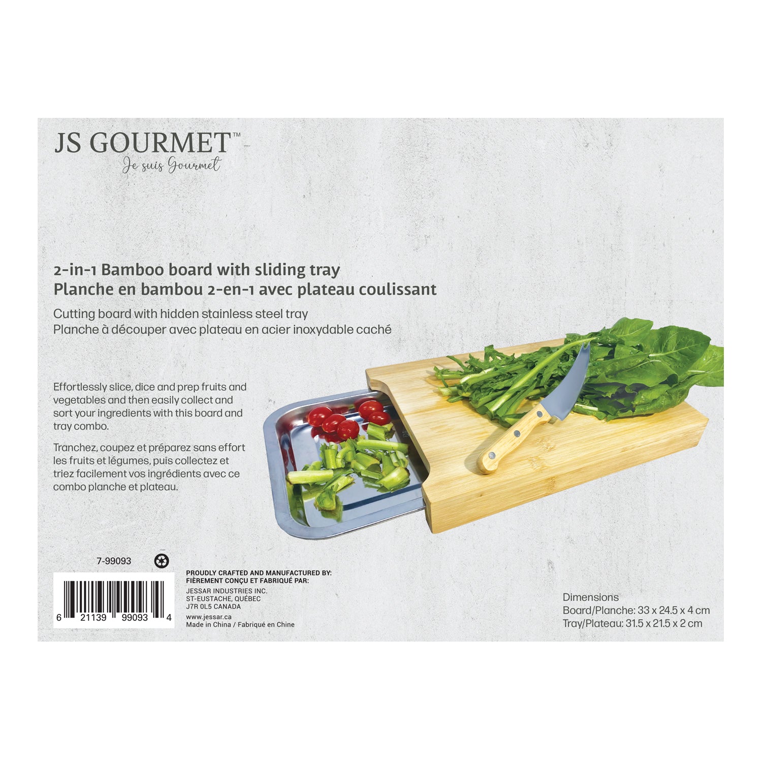 JS Gourmet - Planche à Découper en Bambou avec Plateau Coulissant - emballage - Simple Boutique