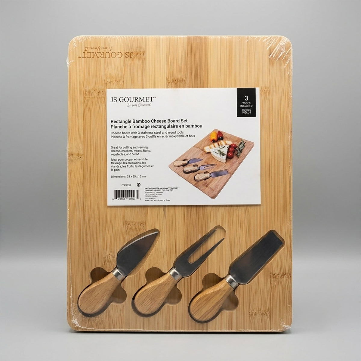 JS Gourmet - Planche à Fromage en Bambou avec 3 Couteaux - emballage - Simple Boutique