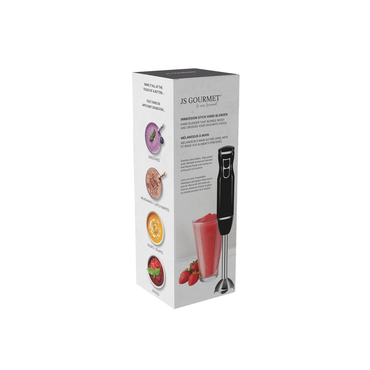 JS Gourmet - Mélangeur à Main à 2 Vitesses, Lame en Acier Inoxydable, 300 Watts, Noir - emballage - Simple Boutique
