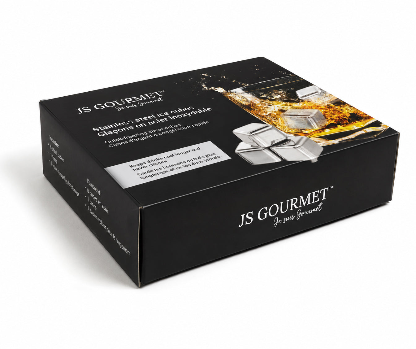 JS Gourmet - Ensemble de 6 Glaçons en Acier Inoxydable, Congélation Rapide - emballage - Simple Boutique