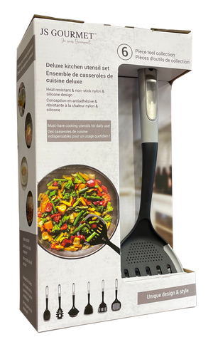 JS Gourmet - Ensemble 6 Morceaux d'ustensiles de Cuisine, Résistant à la Chaleur, Gris - emballage - Simple Boutique
