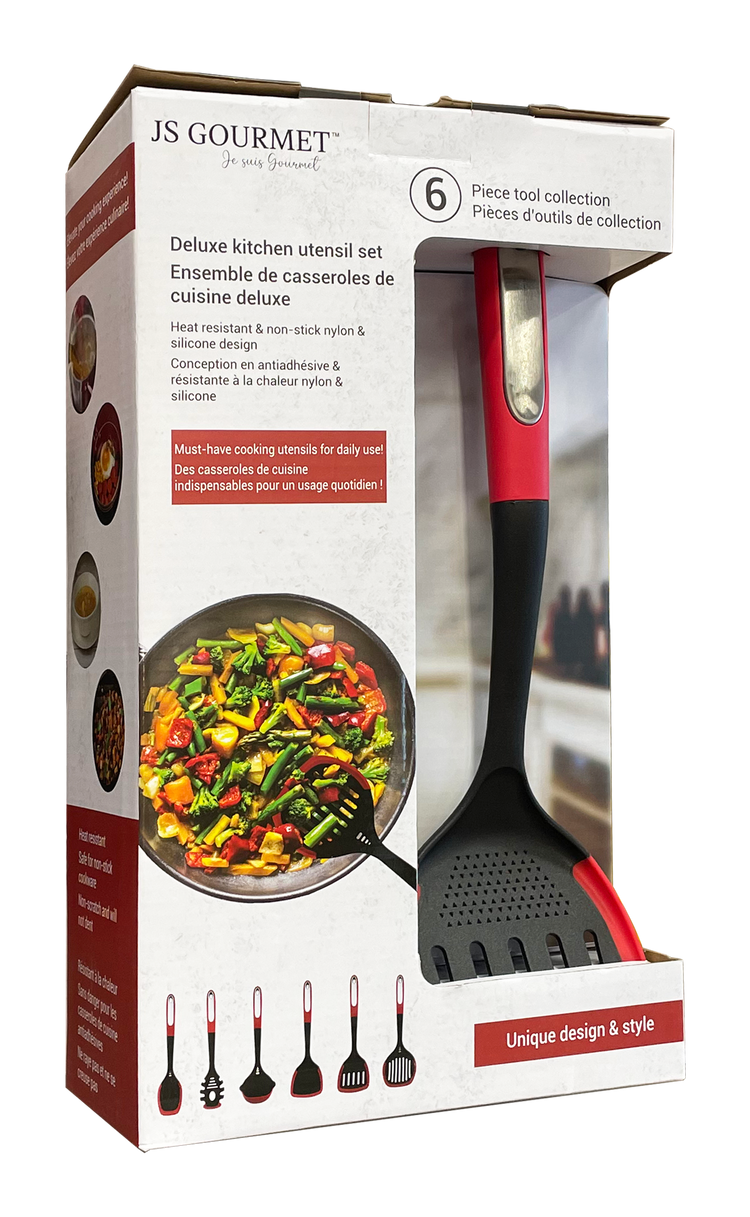 JS Gourmet - Ensemble 6 Morceaux d'ustensiles de Cuisine, Résistant à la Chaleur, Rouge - emballage - Simple Boutique
