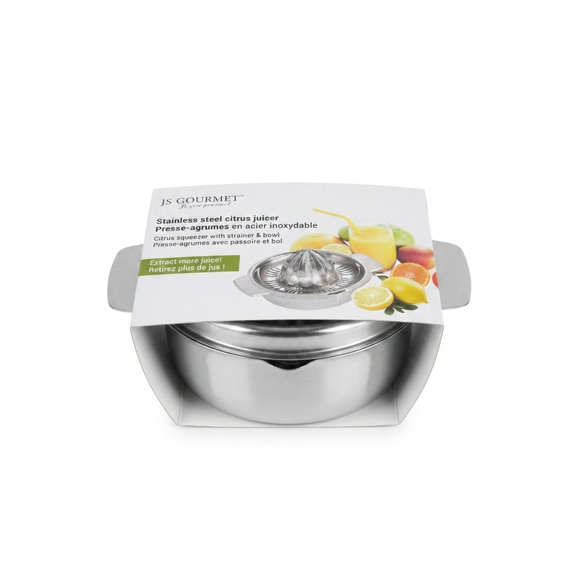 JS Gourmet - Presse-Agrumes avec Passoire et Bol en Acier Inoxydable - emballage - Simple Boutique