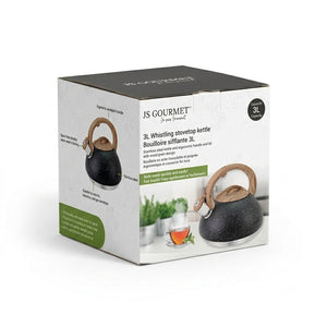 JS Gourmet - Bouilloire Sifflante en Acier Inoxydable, Capacité de 3 Litres, Noir - emballage - Simple Boutique