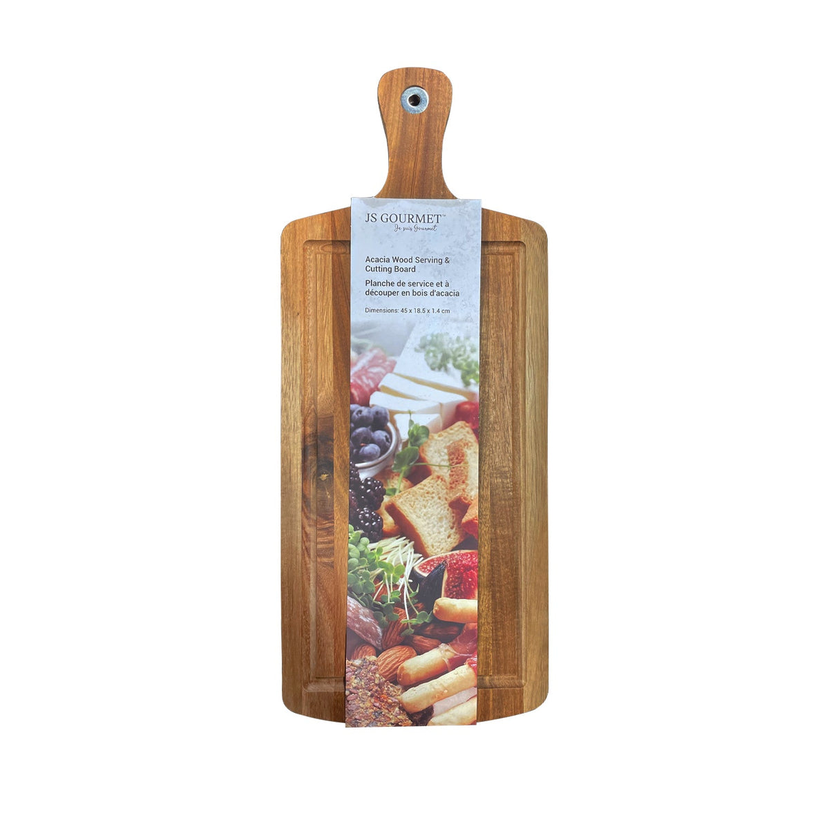 JS Gourmet - Planche de Service et à Découper en Bois D'acacia avec Poigné - emballage - Simple Boutique