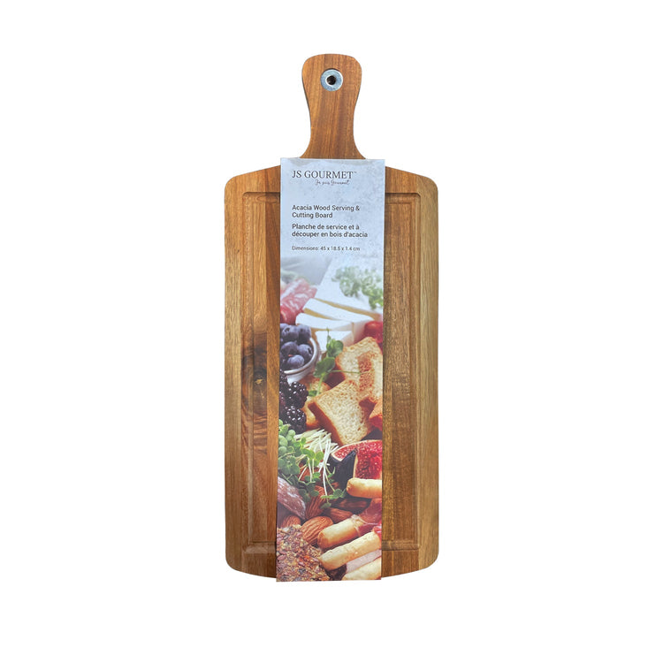 JS Gourmet - Planche de Service et à Découper en Bois D'acacia avec Poigné - emballage - Simple Boutique