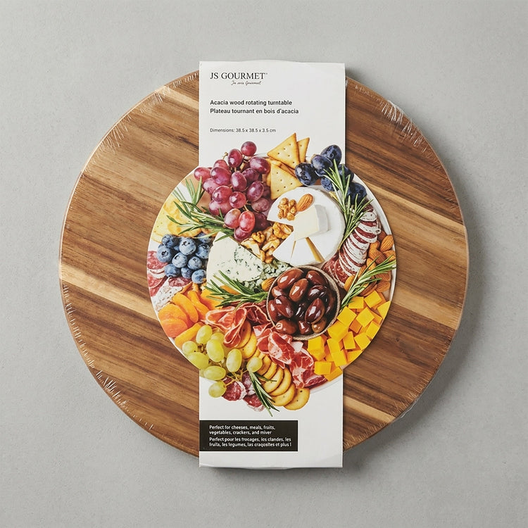 JS Gourmet - Plateau Tournant en Bois d'acacia, Diamètre de 15" - emballage - Simple Boutique