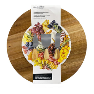 JS Gourmet - Plateau Tournant en Bois d'acacia avec 3 Outils à Fromage - emballage - Simple Boutique