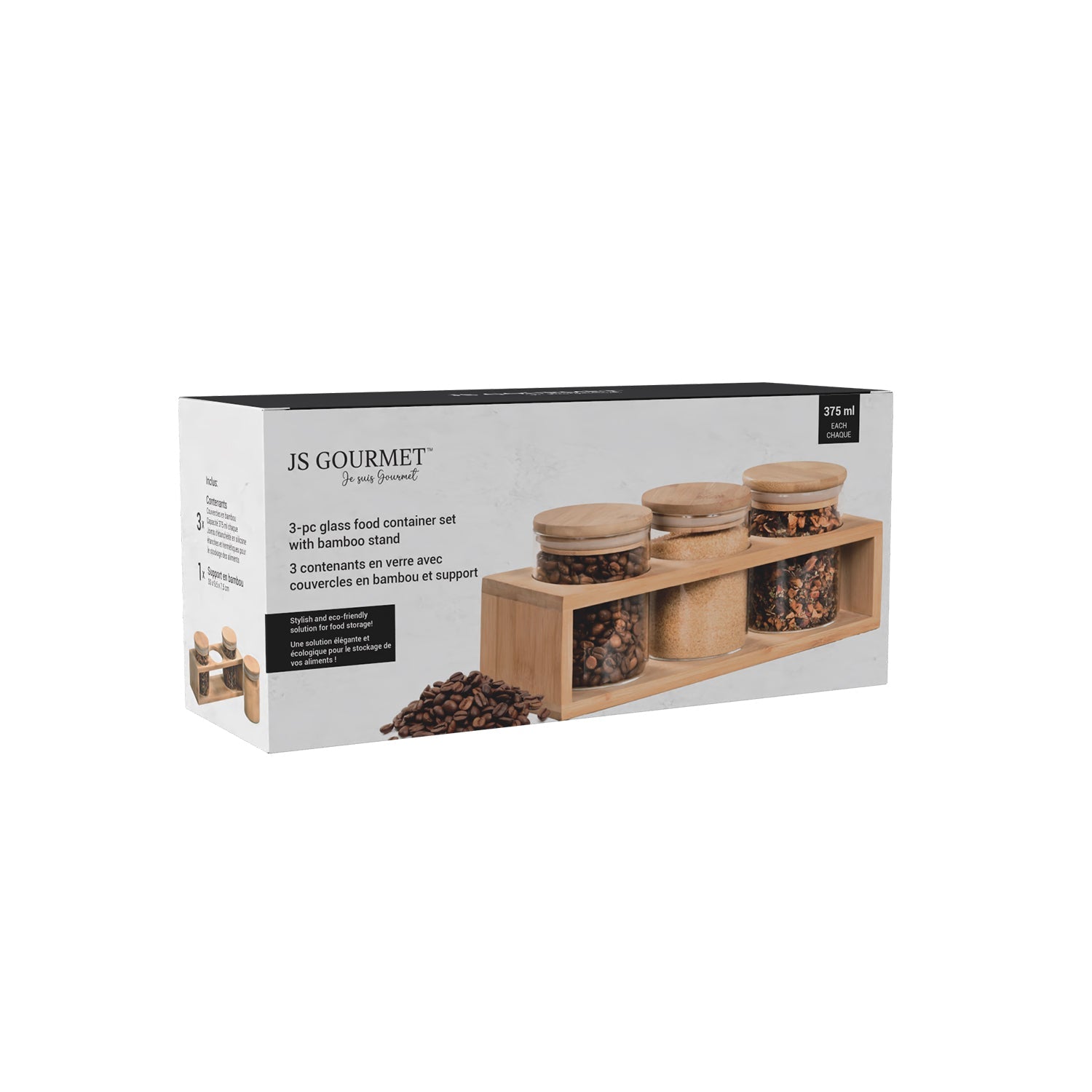 JS Gourmet - Ensemble de 3 Contenants pour Aliment en Bambou avec Support de Rangement - emballage - Simple Boutique