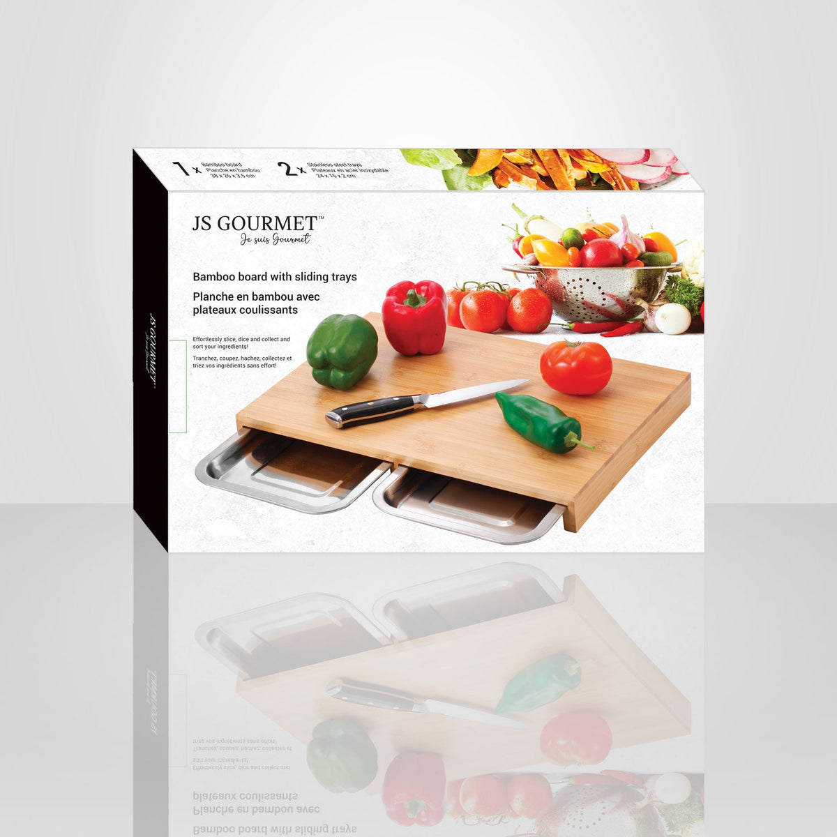 JS Gourmet - Planche à Découper en Bambou Avec 2 Tiroirs Coulissant - emballage - Simple Boutique