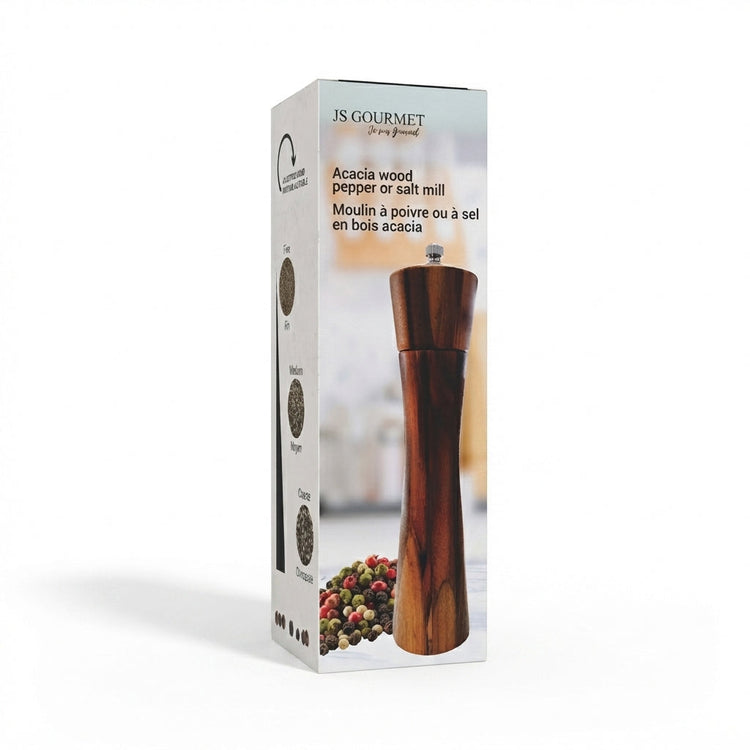 JS Gourmet - Moulin à Sel ou Poivre Manuel en Bois d'acacia Foncé - emballage - Simple Boutique