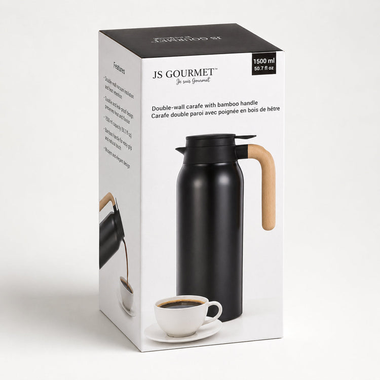 JS Gourmet - Carafe Isolée à Double Paroi, Capacité de 1500ml, Noir - emballage - Simple Boutique