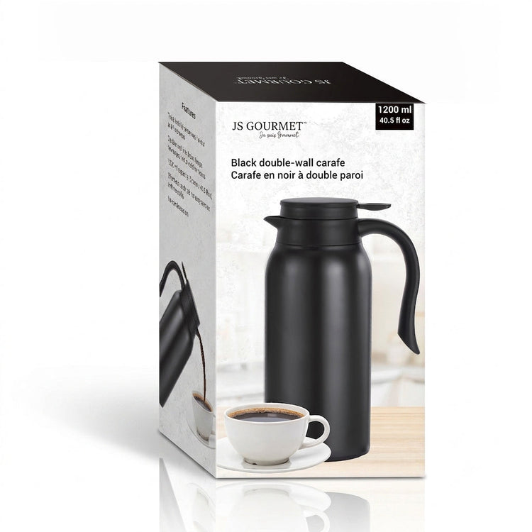 JS Gourmet - Carafe Isolé à Double Paroi, Capacité de 1200ml, Noir - emballage - Simple Boutique