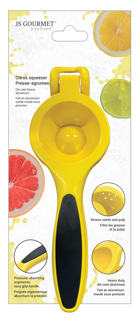 JS Gourmet - Presse-Agrume Manuel avec Poignée, Jaune - emballage - Simple Boutique