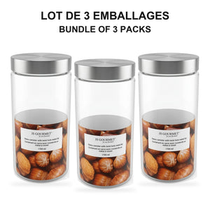 JS Gourmet - Ensemble de 3 Contenants en Verre avec Couvercle Hermétique, Capacité de 1700ml - emballage - Simple Boutique