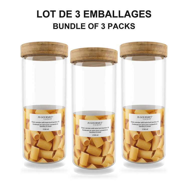 JS Gourmet - Ensemble de 3 Contenants en Verre avec Couvercle Hermétique, Capacité de 2100ml - emballage - Simple Boutique