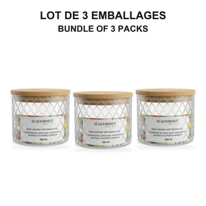 JS Gourmet  - Ensemble de 3 Contenants en Verre Embossé avec Couvercle Hermétique, Capacité de 500ml - emballage - Simple Boutique