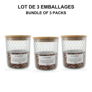 JS Gourmet  - Ensemble de 3 Contenants en Verre Embossé avec Couvercle Hermétique, Capacité de 1000ml - emballage - Simple Boutique