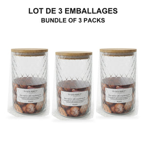JS Gourmet  - Ensemble de 3 Contenants en Verre Embossé avec Couvercle Hermétique, Capacité de 1500ml - emballage - Simple Boutique