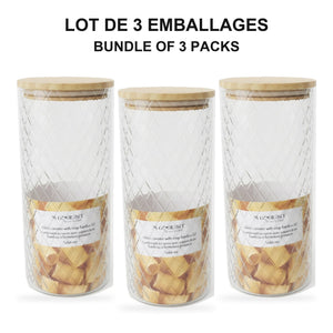 JS Gourmet  - Ensemble de 3 Contenants en Verre Embossé avec Couvercle Hermétique, Capacité de 1800ml - emballage - Simple Boutique