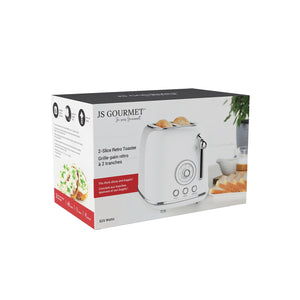 JS Gourmet - Grille-Pain Rétro à 2 Tranches Extra-Large, 6 Niveaux de Brunissage, 825 Watts, Blanc - emballage - Simple Boutique