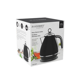 JS Gourmet - Bouilloire Électrique Rétro en Acier Inoxydable, Capacité de 1.7 Litre, Noir - emballage - Simple Boutique