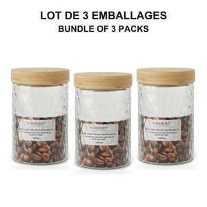 JS Gourmet  - Ensemble de 3 Contenants en Verre Embossé avec Couvercle Hermétique, Capacité de 1300ml - emballage - Simple Boutique