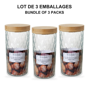 JS Gourmet  - Ensemble de 3 Contenants en Verre Embossé avec Couvercle Hermétique, Capacité de 1700ml - emballage - Simple Boutique
