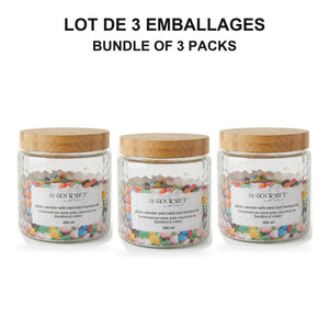 JS Gourmet  - Ensemble de 3 Contenants en Verre Embossé avec Couvercle Hermétique, Capacité de 900ml - emballage - Simple Boutique
