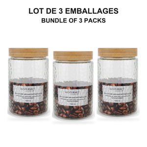 JS Gourmet  - Ensemble de 3 Contenants en Verre Embossé avec Couvercle Hermétique, Capacité de 1300ml - emballage - Simple Boutique