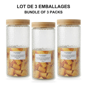 JS Gourmet  - Ensemble de 3 Contenants en Verre Embossé avec Couvercle Hermétique, Capacité de 2100ml - emballage - Simple Boutique