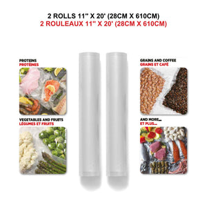 Rouleaux d'appareils sous vide, 2 pièces 11" x 20' sans BPA - Simple Boutique