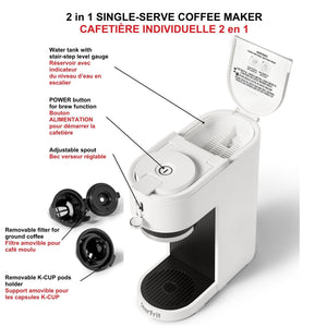 Cafetière 2-en-1 compatible K-Cup et café moulu, 1050W, blanche - Simple Boutique
