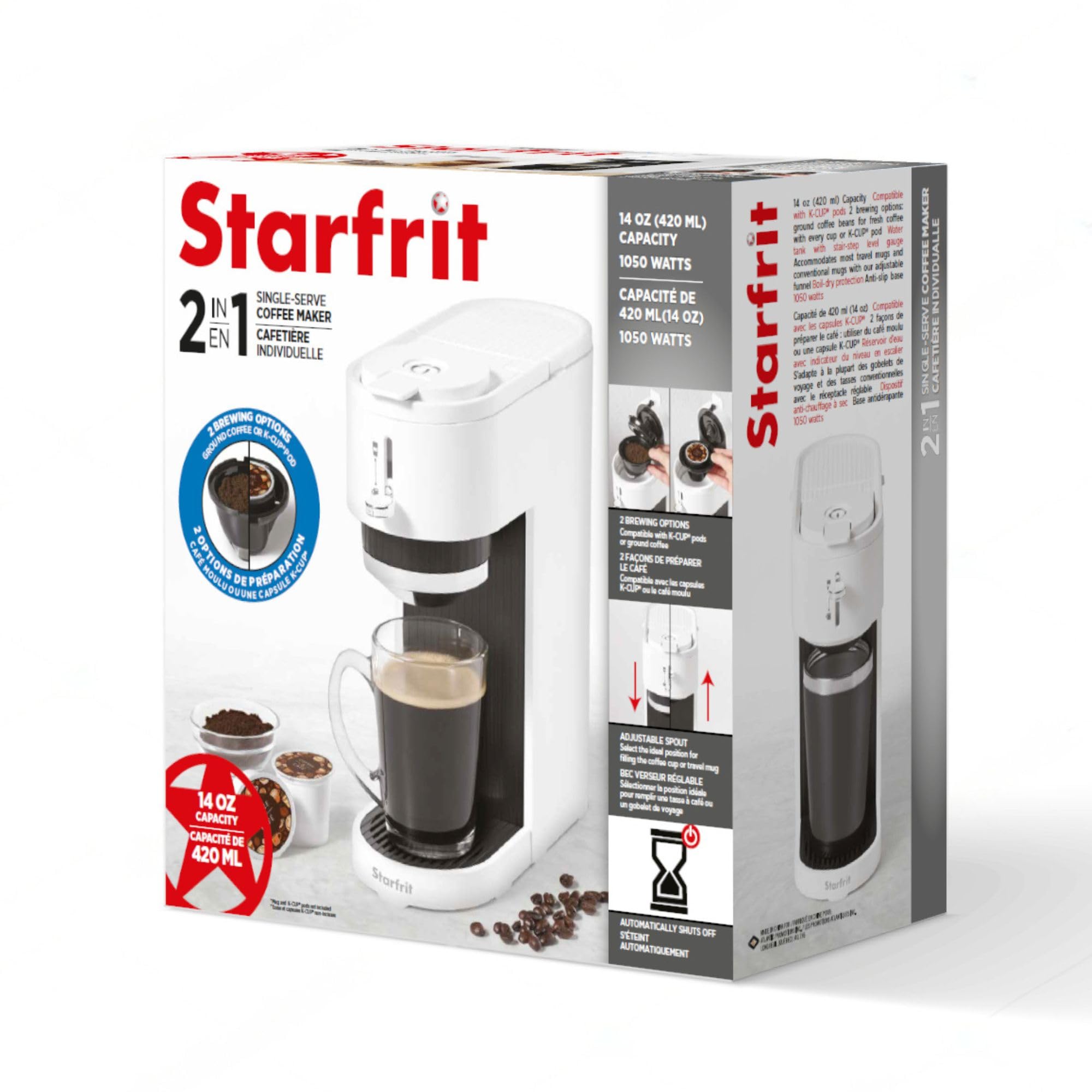 Cafetière 2-en-1 compatible K-Cup et café moulu, 1050W, blanche - Simple Boutique