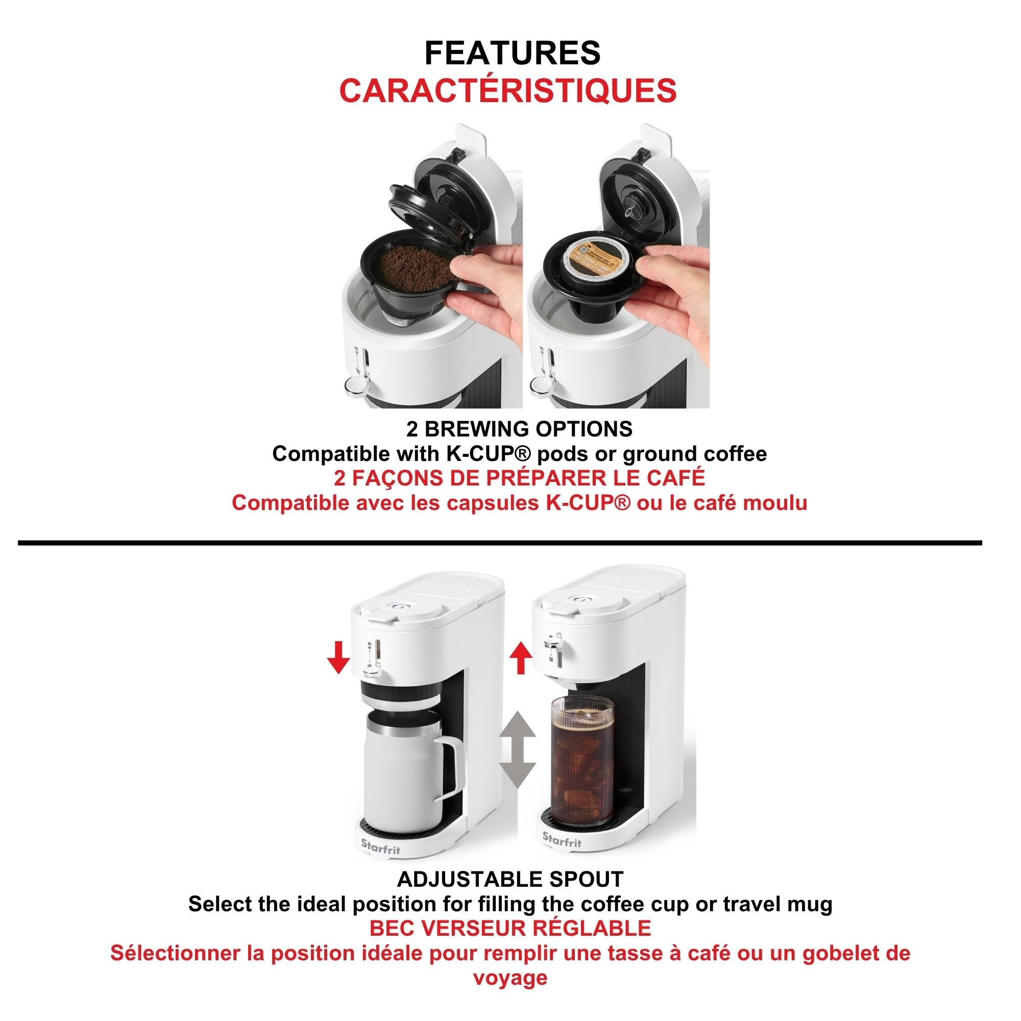 Cafetière 2-en-1 compatible K-Cup et café moulu, 1050W, blanche - Simple Boutique