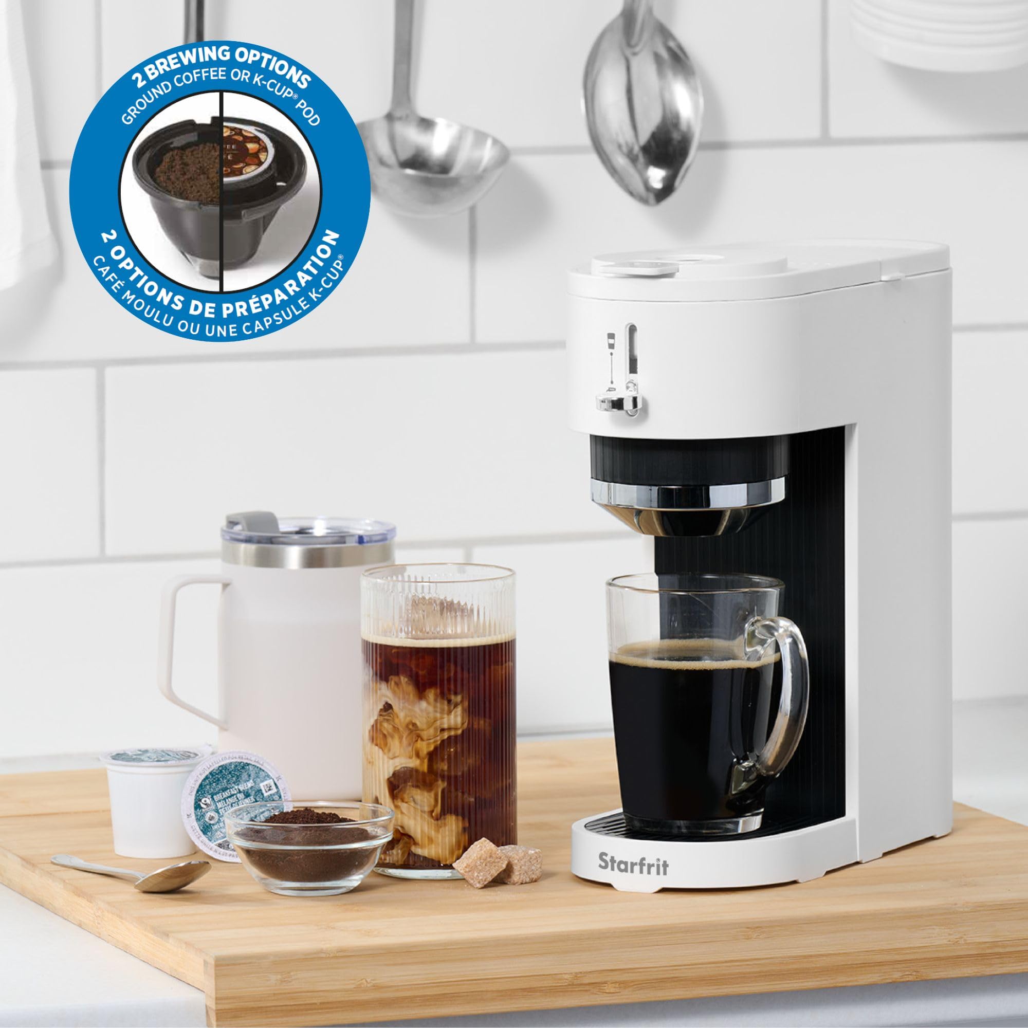 Cafetière 2-en-1 compatible K-Cup et café moulu, 1050W, blanche - Simple Boutique