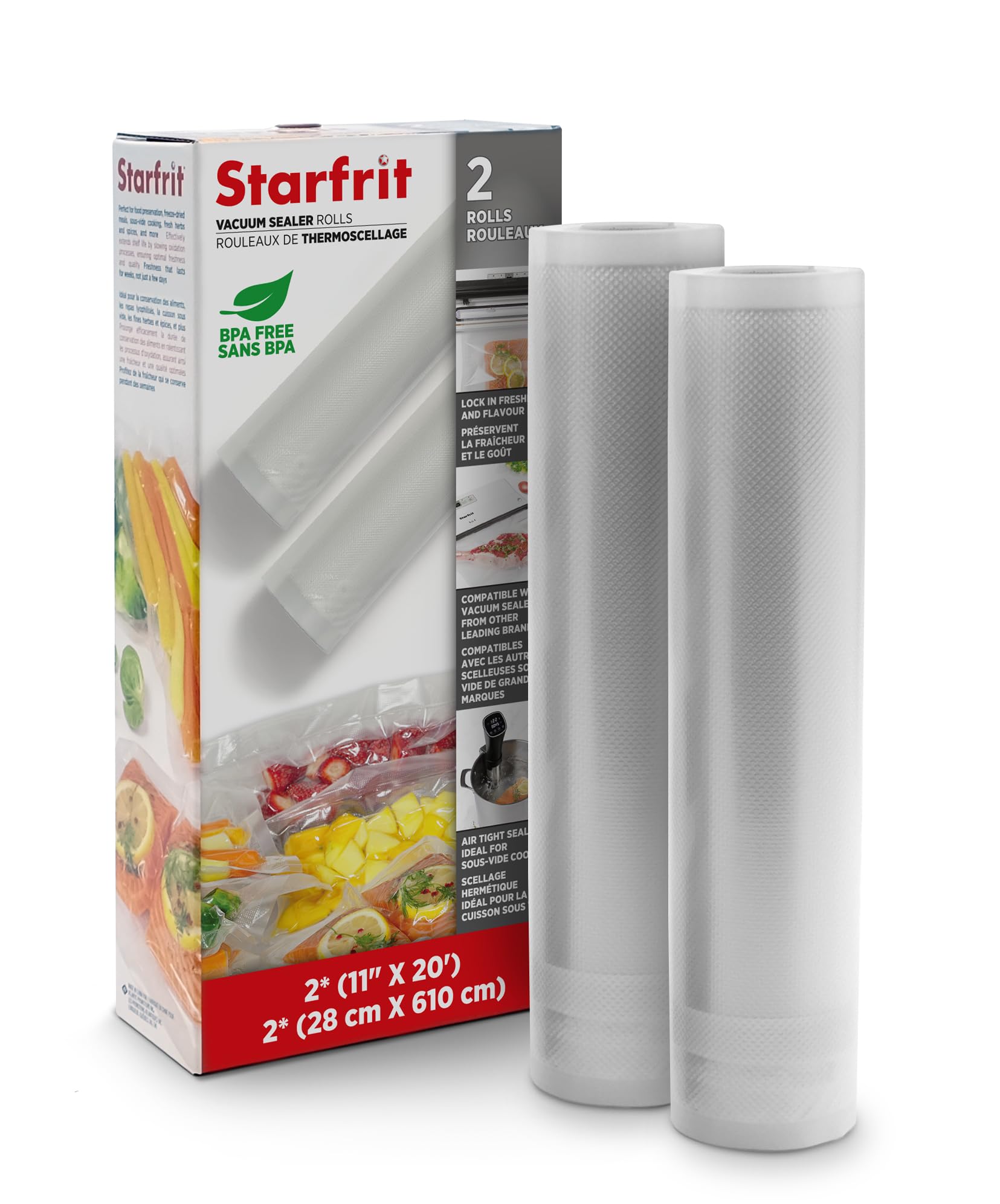 Rouleaux d'appareils sous vide, 2 pièces 11" x 20' sans BPA - Simple Boutique