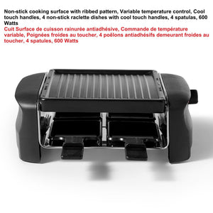 Gril à raclette pour 4 personnes, antiadhésif, 600 W, contrôle de température - Simple Boutique