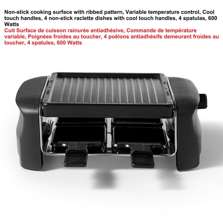 Gril à raclette pour 4 personnes, antiadhésif, 600 W, contrôle de température - Simple Boutique