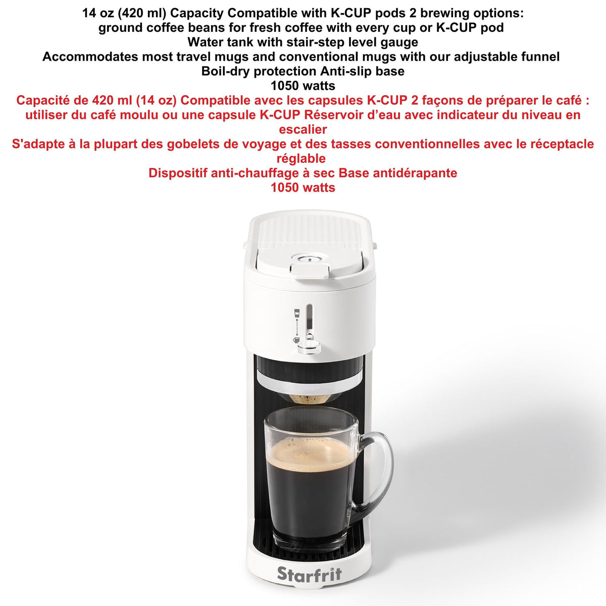 Cafetière 2-en-1 compatible K-Cup et café moulu, 1050W, blanche - Simple Boutique