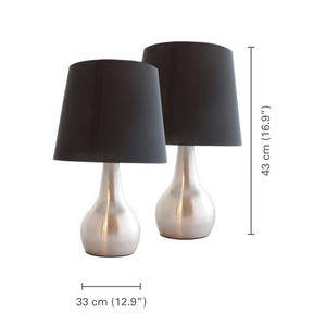 Xtricity - Ensemble de 2 Lampes de Tables Tactiles à 3 Intensités, 9'' x 14.5'', De la Collection Delano, Noir et Argent - dimensions - Simple Boutique