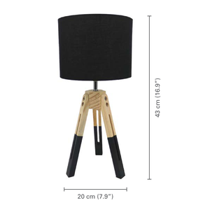 Xtricity - Lampe de Table à 3 Pattes, 7.87'' x 16.92'', De la Collection Shilo, Bois et Noir - dimensions - Simple Boutique