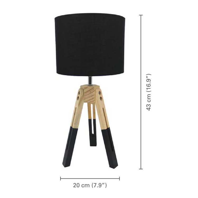 Xtricity - Lampe de Table à 3 Pattes, 7.87'' x 16.92'', De la Collection Shilo, Bois et Noir - dimensions - Simple Boutique