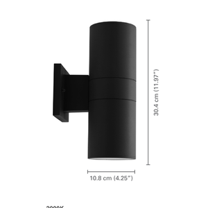 Xtricity - Luminaire Mural Extérieur DEL, 18w/120v/3000k, Éclairage Blanc Doux, De la Collection Olivia, Noir - dimensions - Simple Boutique