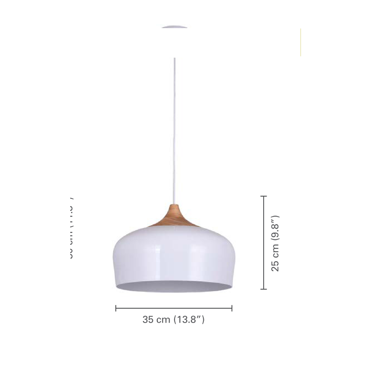 Xtricity - Luminaire Suspendu, Largeur de 13.8'', De la Collection Belmont, Blanc et Bois - dimensions - Simple Boutique